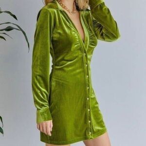 Pear Buttoned Down Velvet Dress